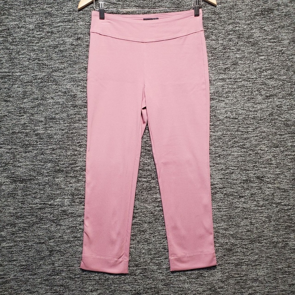 Lyssé‎ Tulip Hem Crop Lightweight Ponte Pant Womens Small Rose Pink Stretch Chic